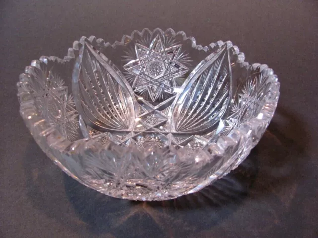 Vintage ABP American Brilliant Cut Crystal Glass Bowl 7" Sawtooth Edge