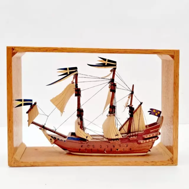 Vintage Sail Ship Gallion Vasa 1628 Handmade Wood Boat Model from Sweden
