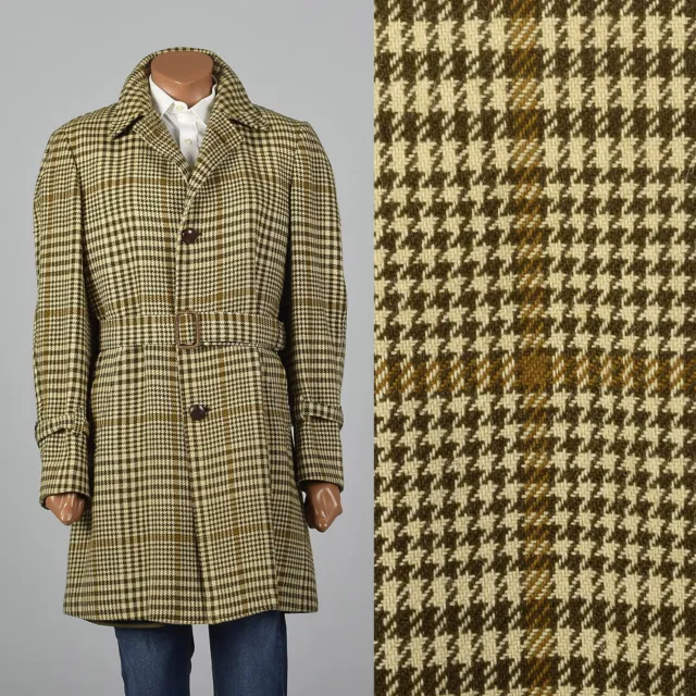 Large 1950s Brown Plaid Trench Coat VTG Pendleton Wool Heavy Winter Overcoat