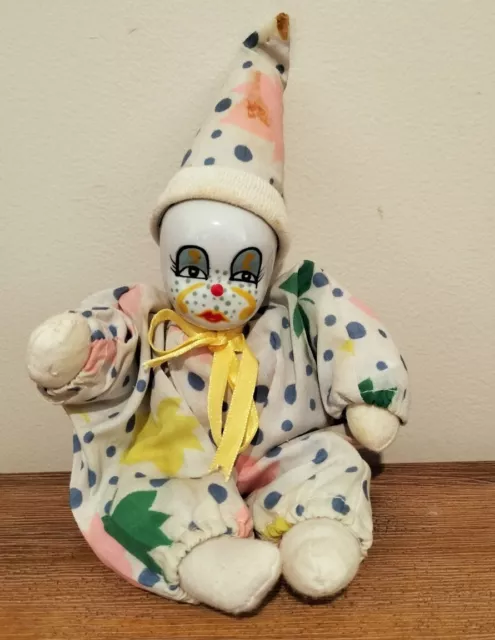 Vintage Clown Porcelain Doll Grumpy Sad Small