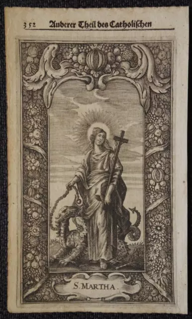 Heiligenbild  MARTHA   Kupferstich  holy card  santino  etching  17.Jh.  #166