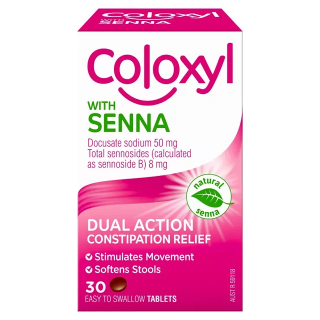 Coloxyl with Senna 30 Tablets Dual Action Constipation Relief Softens Stools