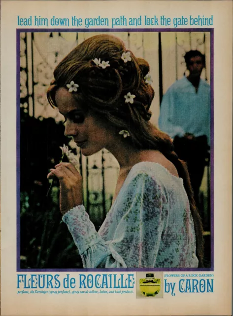 1963 Caron Perfume Women Smelling Flowers Man Watches Vintage Print Ad 1613