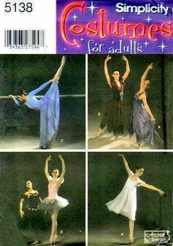 Simplicity Costume Sewing Pattern S5138 14-20 Women Dance Ballet Tutu 5138 Uncut