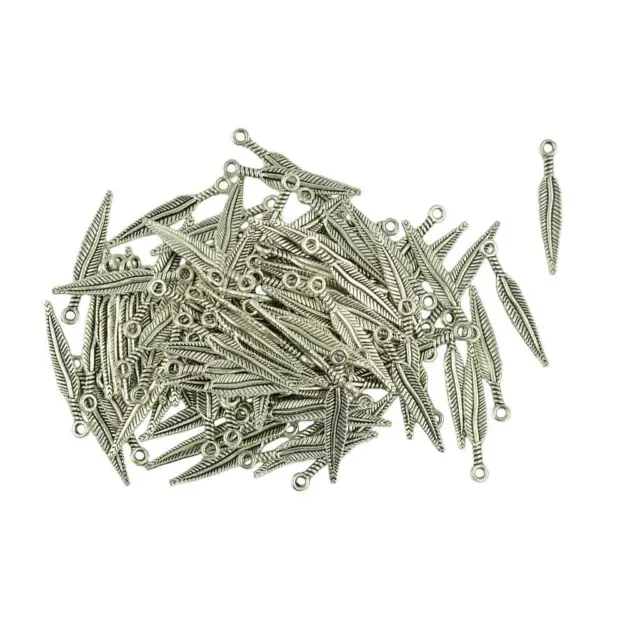 100Pcs Tibetan Silver Feather Leaf Charms Pendants Beads 65mm Jewelry Making