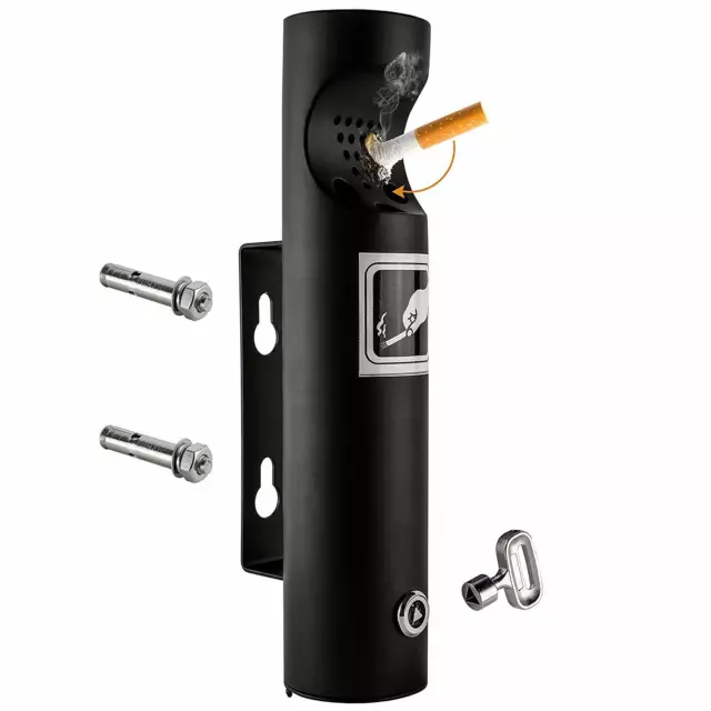 Elitra Wall Mounted Outdoor Stainless Steel Cigarette Butt Receptacle, Black