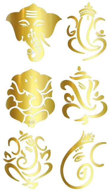 Indian Traditional Lord Ganesh Glossy Wall Sticker 3 x 3 Inches Golden Set of 6