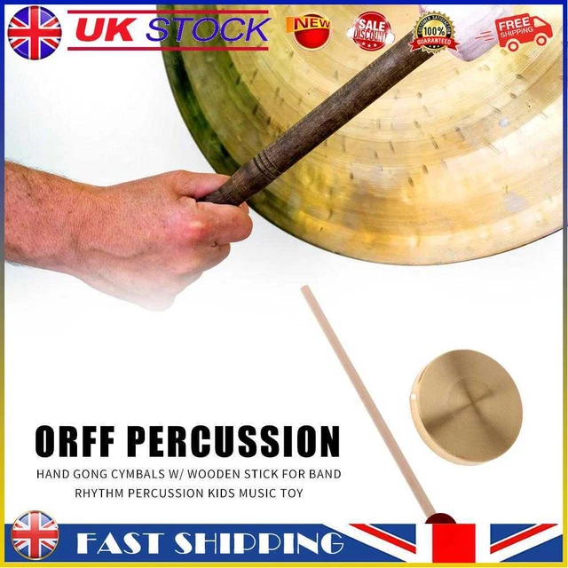 21cm Hand Gong Copper Cymbals with Wooden Stick for Band Rhythm Kids Music Toy #