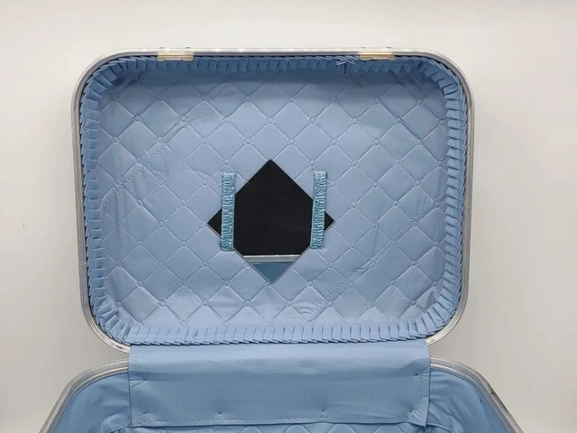 Vintage Blue Hard Case Carry On Travel Luggage Suitcase Mid Century Modern Style 3