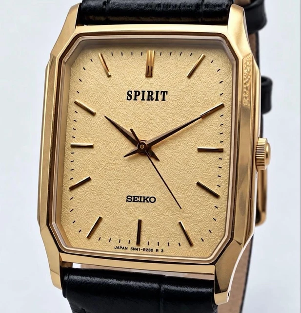 SEIKO SPIRIT 8N41 5180 Rectangular Gold Dial Watch Timepiece