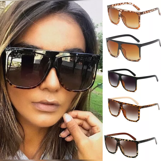 Oversized Womens Ladies Sunglasses Square Black Leopard Fashion Flat Top Luxury