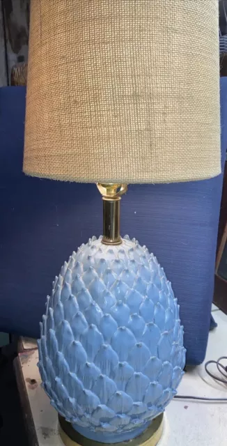 Vintage MCM HOLLYWOOD REGENCY MANGANI? Slate Blue Artichoke Ceramic Lamp 27”