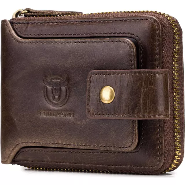 Men's Genuine Leather Wallet,RFID Blocking Zip Around Bifold Multi Purse Cowhide