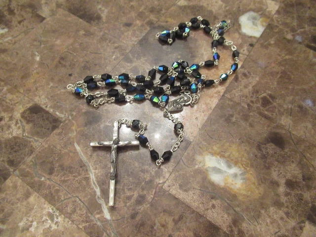 INRI Italy Rosary Crucifix Jesus Christ Cross Christian MULTICOLOR BEADS SILVER
