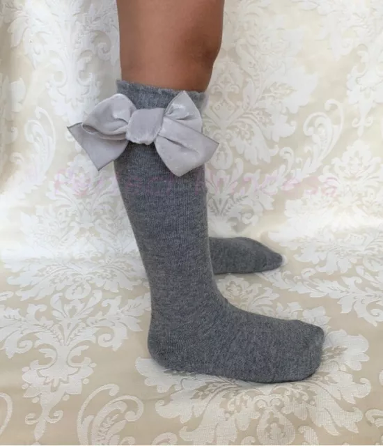 PERFECT PRINCESS School Socks, Spanish Knee High Velvet Bow. Baby/Girls/Uniform