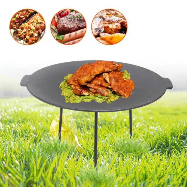 Gusseisen Grillpfanne 3 Beinen Grillplatte Gusseisen BBQ Rund BBQ Pfannen Ø44cm