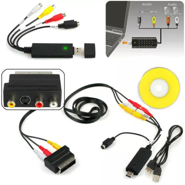 USB VHS Zu DVD Audio Video Konverter Capture Voller Scart Kit Mit Kabel VHS M0D9