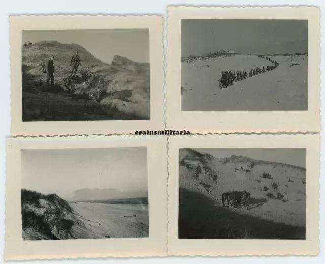 4x Orig. Foto Soldaten mit Fahrrad Pferd am Küste DE PANNE Belgien 1940 La Panne