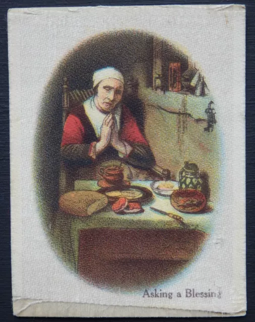 ASKING A BLESSING Old Masters 1922 B A T  SILK Cigarette Card SCARCE