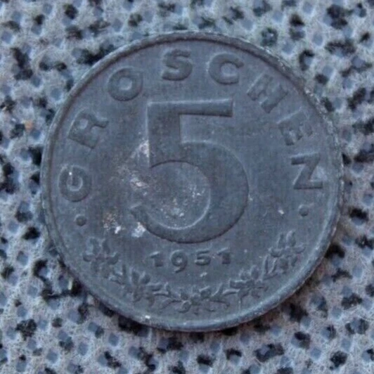 1951 5 Groschen Austria Eagle Austrian Shield Second Republic Zinc 19mm