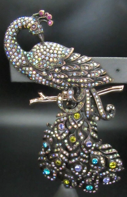 Joan Rivers Aurora Borealis Swarvoski Crystal Peacock Pin Brooch Very Rare Nib Joan Rivers Aurora Borealis Swarvoski Crystal Peacock Pin Brooch Very Rare Nib