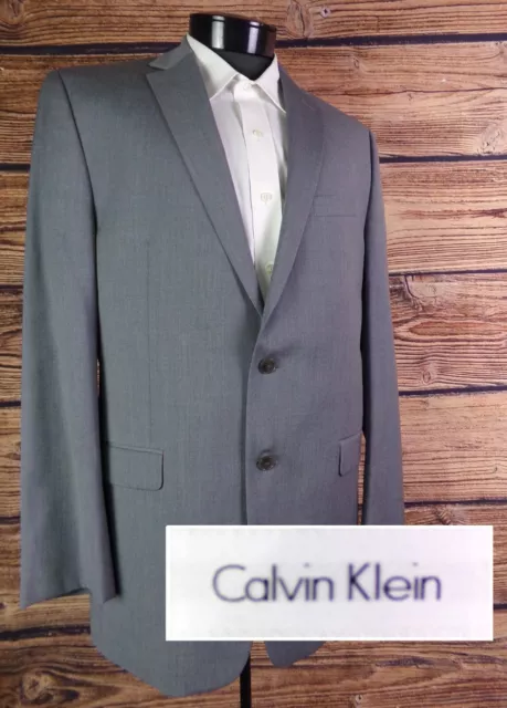 Calvin Klein Mens 40L Gray Wool Blazer 2 Button Gray 100% Wool Sport Coat Jacket