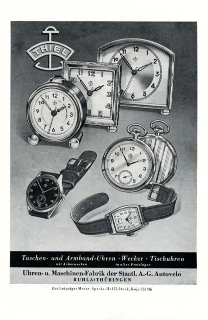 Thiel Uhren Autovelo Ruhla Thürigen Reklame 1951 Uhrenfabrik Maschinen Werbung
