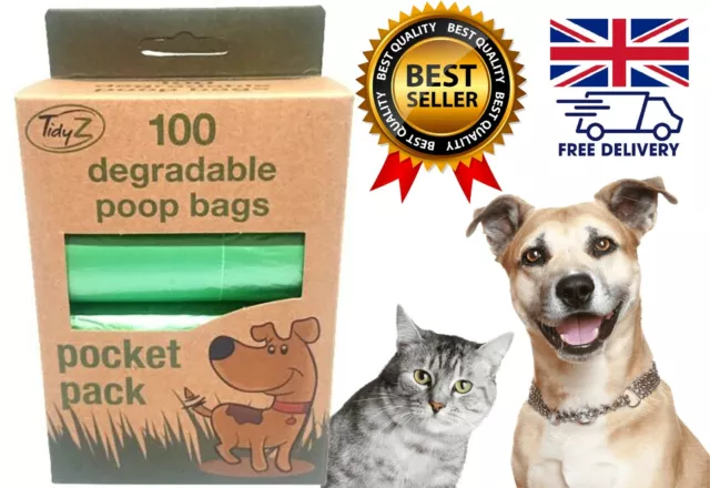 DEGRADABLE Tidyz Dog Poo Bags with Tie Handle Doggy Poop Bags Green Strong Large