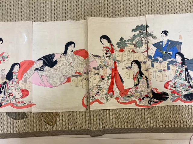 Ukiyo-e Yoshu Chikanobu Japanese Original Woodblock Print 1896 Meiji　４葉