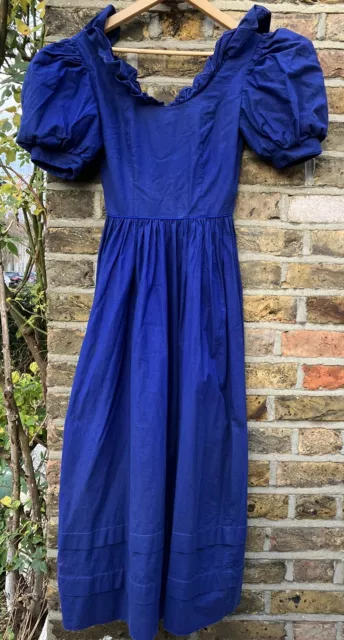 Abito Midi vintage Laura Ashley anni '80 blu reale manica sporgente: Regno Unito 8