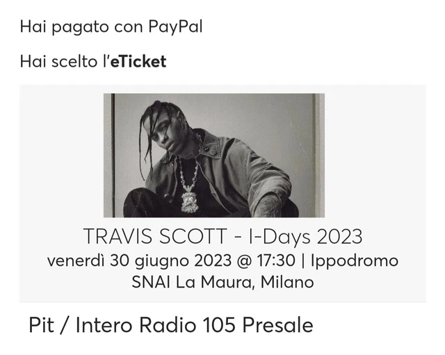 Biglietto Pit Concerto Travis Scott Milano 30/06/2023