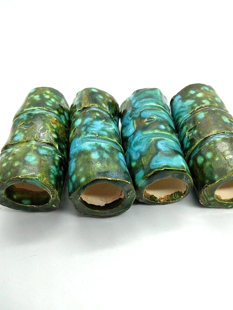 Vintage Macrame Beads Ceramic Hand Made Bead Speckled Blue and Green 2