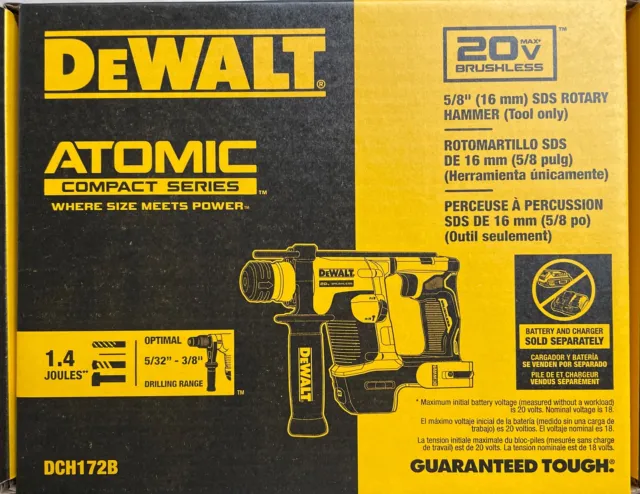 Dewalt DCH172B Cordless 20 Volt Atomic 5/8 SDS Rotary Hammer New in Box