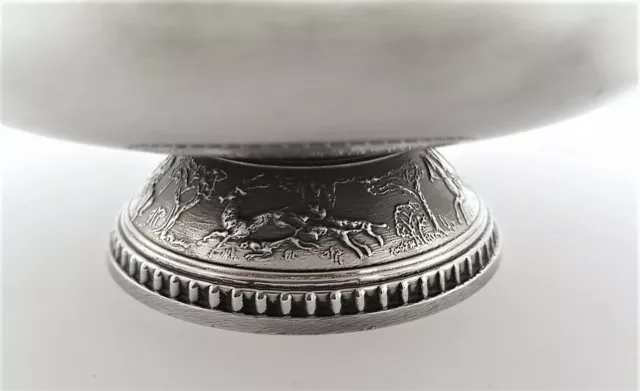 Antike Rein-Zinnschale  mit Jagdmotiven  gemarkt 17cm Ø ohne Griffe 538g