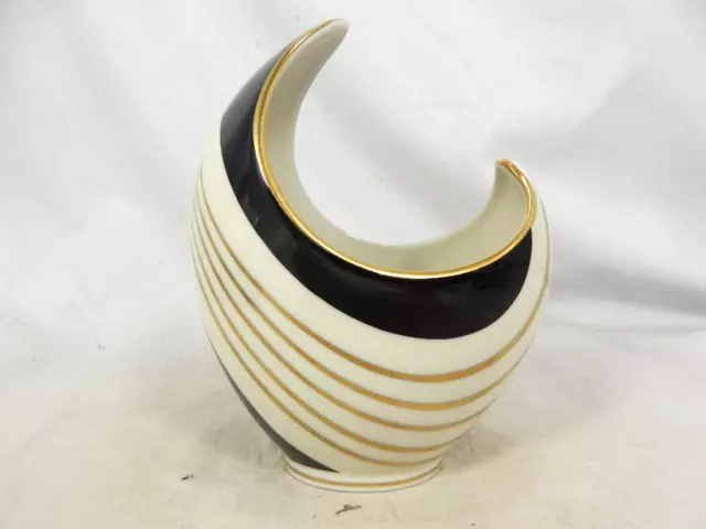 Asymmetrische 50´s Design Edelstein Porzellan Vase  porcelain vase black & gold