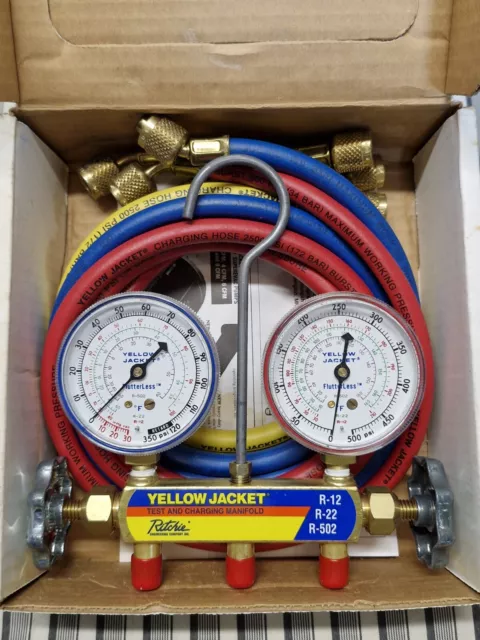 Ritchie, Yellow Jacket 41215 Manifold Gauges With Hoses R12 22 502 NEW