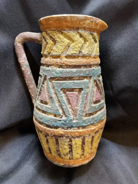 Vintage MCM Italian Italy Pottery Lava Glaze Geometric Pitcher Vase