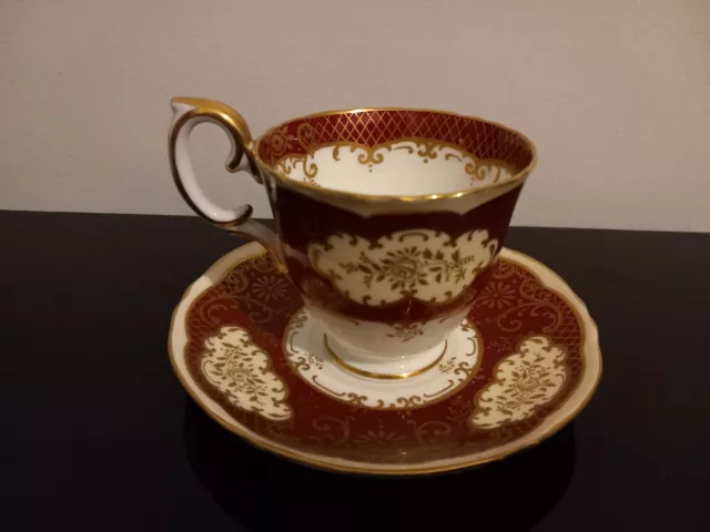 Crown Staffordshire Fine Bone China Red and Gold Tea Cup and Saucer