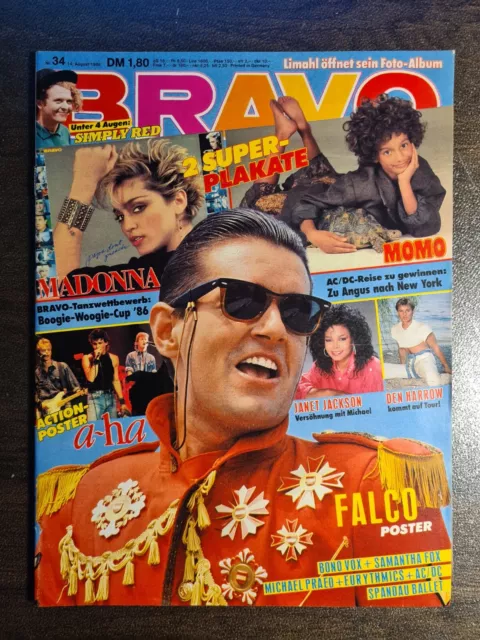 BRAVO 34/1986 Heft Komplett -Falco, A-Ha, Madonna, Spandau Ballet, Prince -Top!