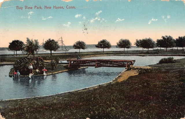 New Haven Connecticut CT Bay View Park Divided Back c1911 Antique Postcard