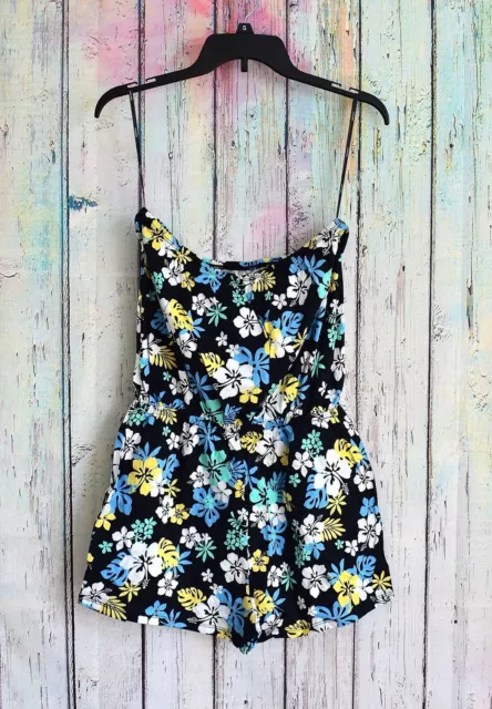 Women's Forever 21 Floral Print Strapless Romper MEDIUM Black Multi Jumpsuit NWT