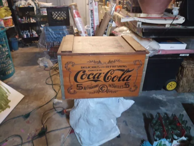 vintage coca cola wooden box crate with checker broad on lid