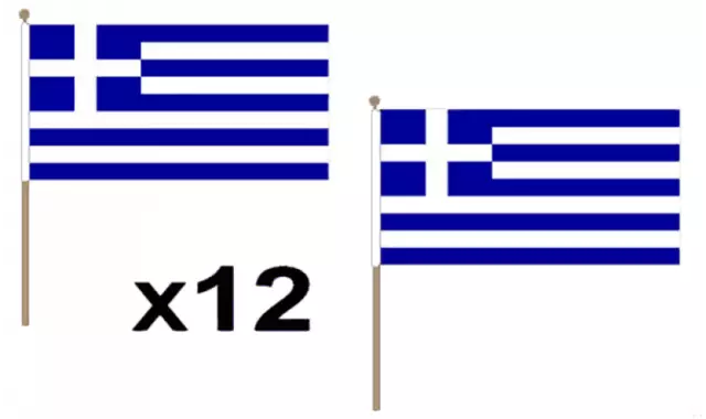 Pack Of 12 Greece Hand Flags 9 x 6" - Party Conferences Office Display