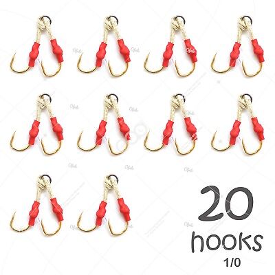20pcs Size 1/0 Fishing 4x Assist Hook in one solid ring Gold finish tandem style
