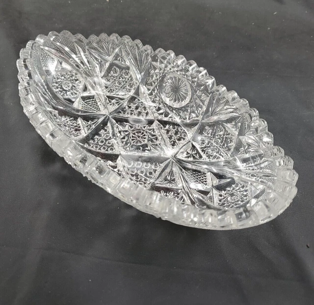 ANTIQUE ESTATE 1920's AMERICAN BRILLIANT IMPERIAL NU CUT PRESSED GLASS OVAL BOWL
