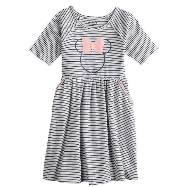 Girls’ Disney Minnie Mouse Graphic Gray/White Striped Skater Dress Size 10 NWT