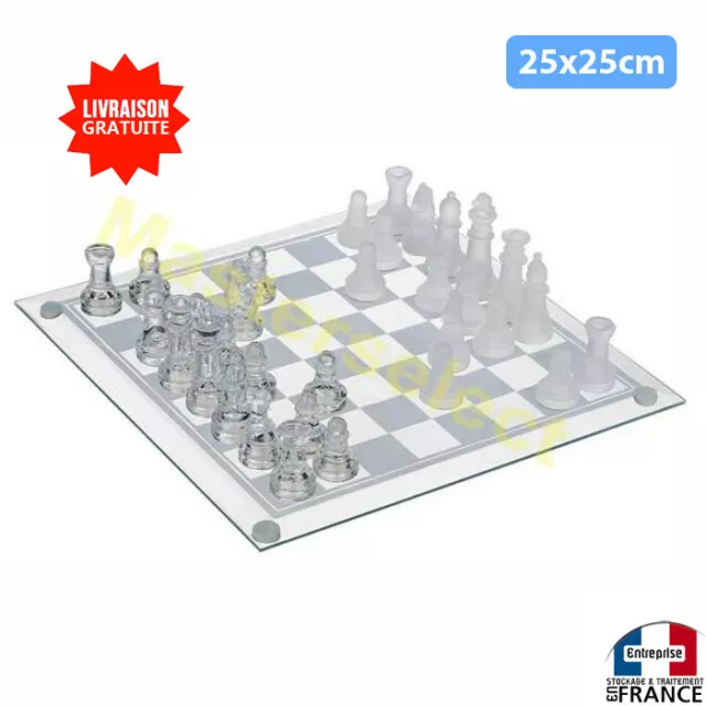 Jeu d'echecs en verre design echiquier echequier 25X25cm Pion + Damier