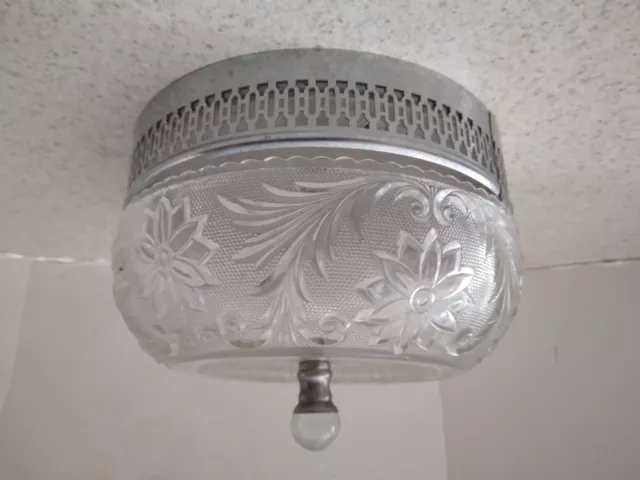 Vintage Sandwich Glass Shade Kitchen Bathroom Ceiling Light Flush Mount Fixture