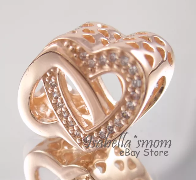 ENTWINED LOVE Genuine PANDORA Rose GOLD Plated Interlocking HEART Charm/Bead NEW