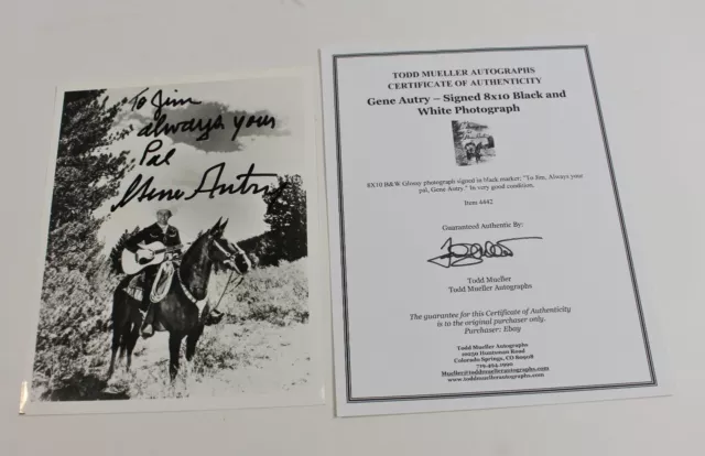 Gene Autry Singing Cowboy Horse Photo Signed Autograph Signature 8x10 COA